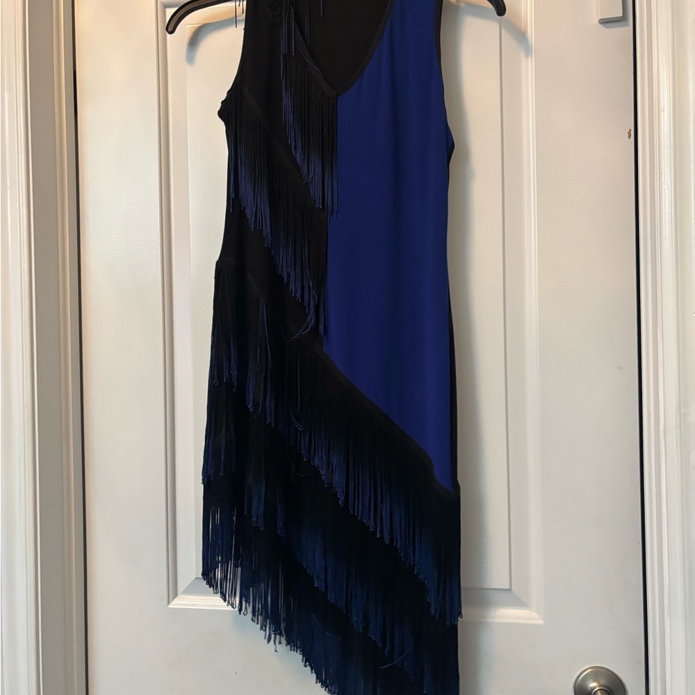 Elegant Black and Blue Fringe Dress
